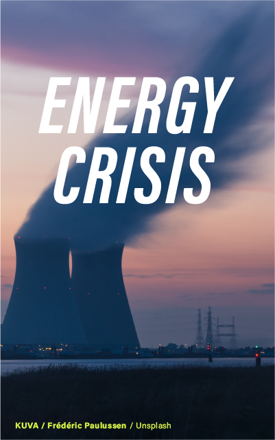 "Two large cooling towers of a power plant against a twilight sky with electricity pylons in the distance, portraying concerns about energy and its environmental impact."