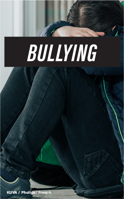 A close-up of a distressed individual with their hand on their head, with the text "Bullying" overlaying the image. Credit: Pholigo/Freepik.