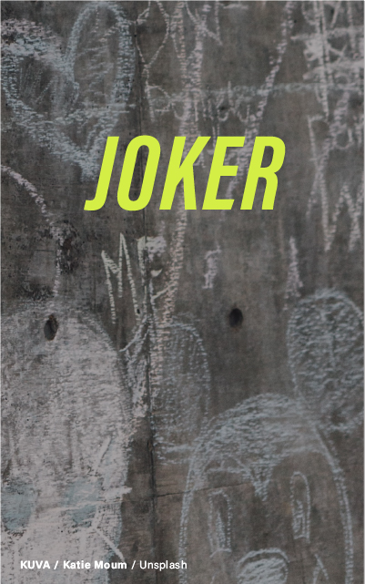 A textured, graffiti-covered wall with the bold word "JOKER" written in vibrant yellow letters. Photo by Katie Moum on Unsplash.