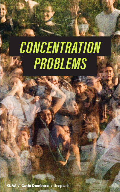 "A diverse group of people cheering and raising their hands amidst a sunlit outdoor setting, symbolizing potential distractions and the challenge to concentrate."