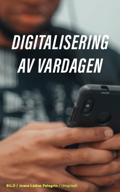 "Närbild på en mans händer som håller i och använder en smartphone, vilket understryker vår djupa integration med digitala enheter."